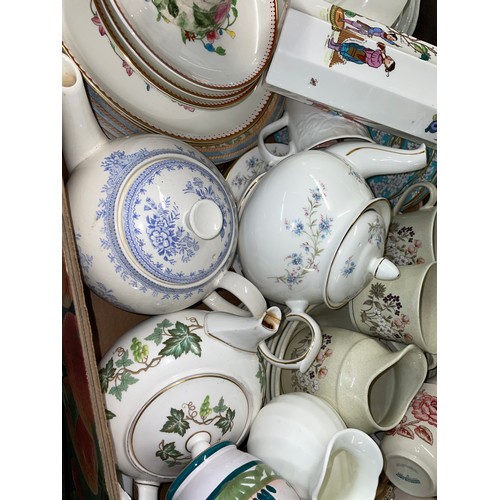 271 - CARTON CONTAINING ROYAL DOULTON BREADON HILL CUPS AND SAUCERS, ROYAL ALBERT ENCHANTMENT SAUCERS, WED... 