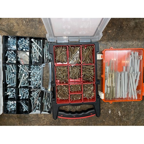 286 - TWO CASES OF NAILS, SCREWS AND A BOX OF WALL PLUGS