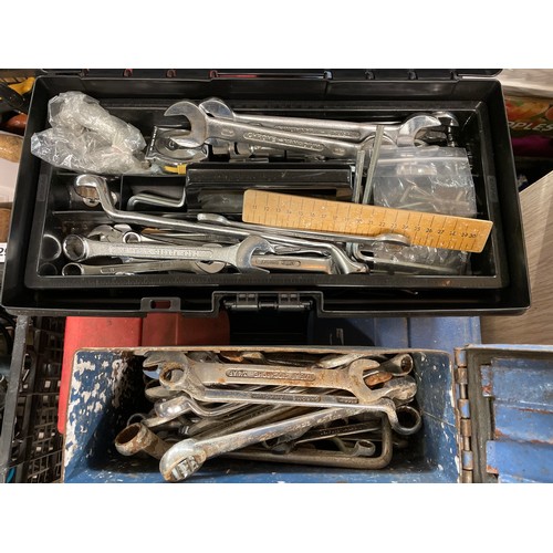 288 - TOOL BOX AND A METAL CARRY CASE CONTAINING VARIOUS CHROME SPANNERS AND OTHER TOOLS