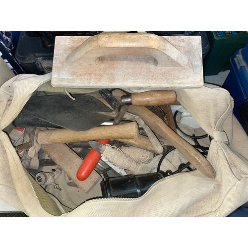 296 - HOLDALL CONTAINING PLASTERING TOOLS INC. TROWELS AND WOOD FLOAT