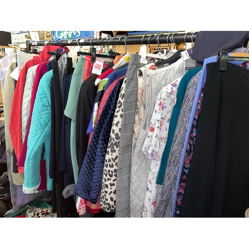 342 - AN ENTIRE RAIL OF BRAND NEW WITH TAGS LADIES CLOTHES IN VARIOUS SIZES, INCLUDING JACKETS, SKIRTS, AN... 