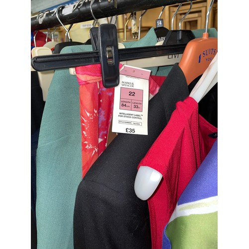 342 - AN ENTIRE RAIL OF BRAND NEW WITH TAGS LADIES CLOTHES IN VARIOUS SIZES, INCLUDING JACKETS, SKIRTS, AN... 