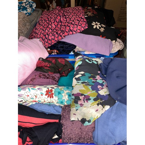 346 - TWO LARGE CRATES OF LADIES TOPS, BLOUSES AND COVER-UPS