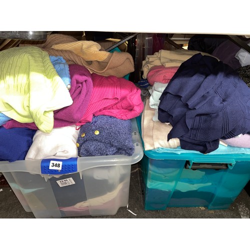 348 - TWO LARGE CRATES OF LADIES JUMPERS, CARDIGANS AND VARIOUS OTHER KNITWEAR