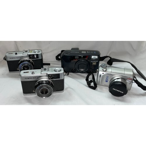 361 - FOUR OLYMPUS CAMERAS, INCLUDING A TRIP 35, PANORAMA ZOOM, AND A C-760 CAMEDIA DIGITAL CAMERA