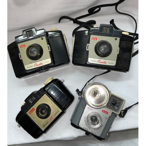 359 - FOUR VINTAGE KODAK BROWNIE CAMERAS, INCLUDING CRESTA, 127, AND A STARMITE