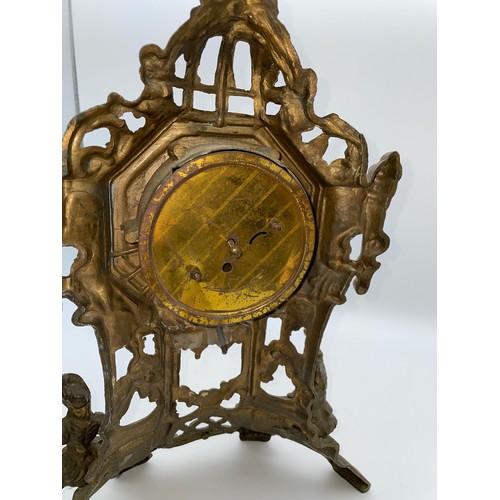 374 - 20TH CENTURY REPRODUCTION BRASS BAROQUE MANTLE CLOCK