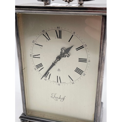 376 - SILVER PLATED IMHOF SWISS CARRIAGE CLOCK