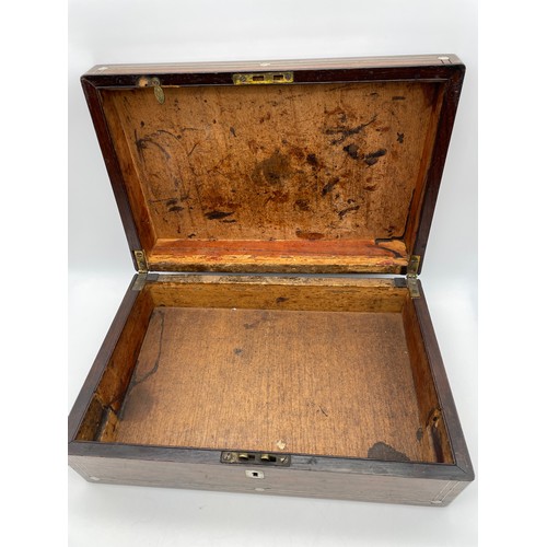 451 - 19TH CENTURY ABALONE INLAID ROSEWOOD WRITING BOX, AS FOUND