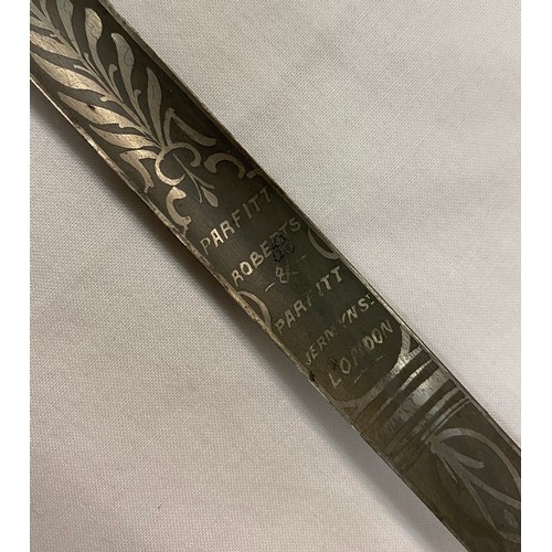 390 - PARFITT ROBERTS AND PARFITT, JERMYNS STREET, LONDON - SWORD WITH STUDDED HANDLE IN SCABBARD