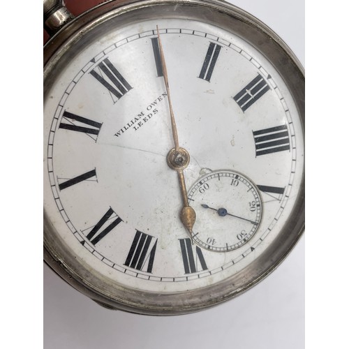 435 - CHESTER SILVER CASED POCKET WATCH RETAILED BY WILLIAM OWEN OF LEEDS