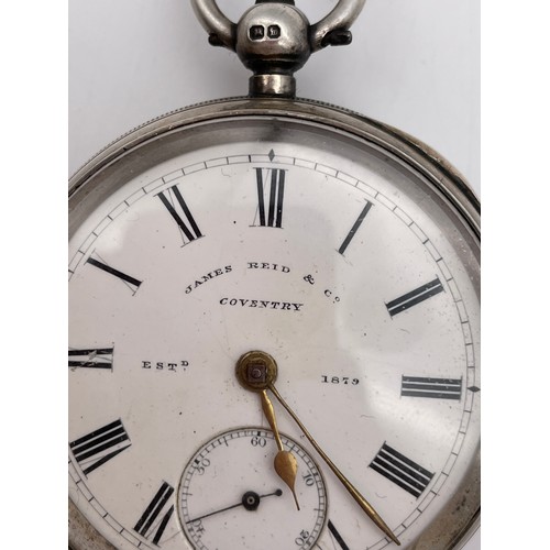 434 - CHESTER SILVER CASED POCKET WATCH RETAILED BY JAMES REID AND CO COVENTRY