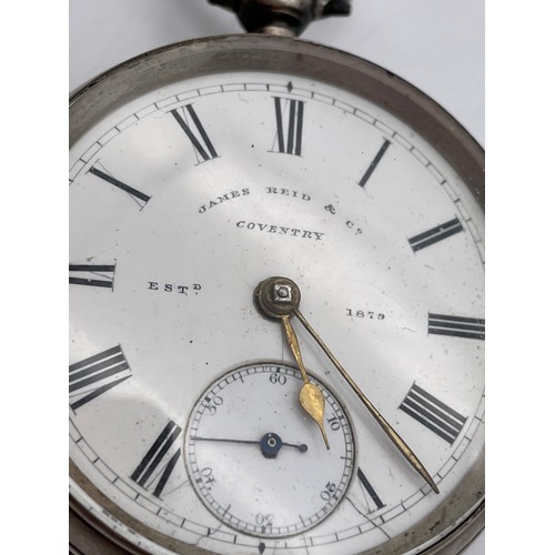 434 - CHESTER SILVER CASED POCKET WATCH RETAILED BY JAMES REID AND CO COVENTRY