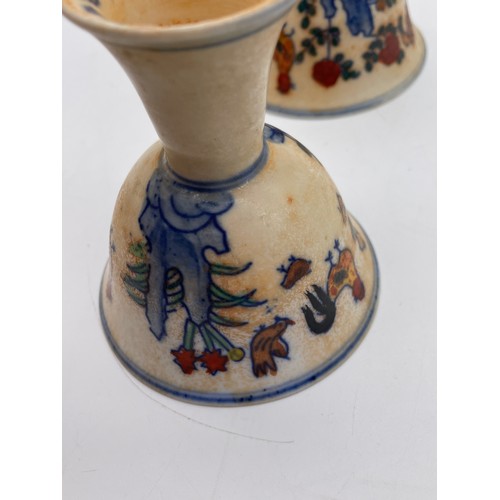 443 - PAIR OF CHINESE COCKEREL PAINTED STEM CUPS