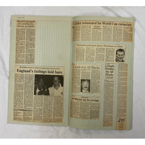 422 - SIX SCRAP BOOKS RELATING TO RUGBY WORLD CUP AND LOCAL INCLUDING NEWSPAPER CUT OUTS AND PHOTOGRAPHS