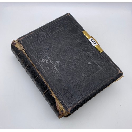 423 - LEATHER BOUND FAMILY BIBLE COVER AS FOUND