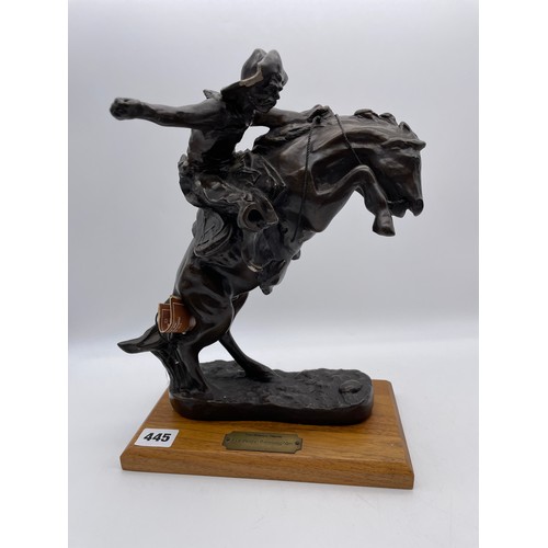 445 - CHESEAPEAKE REPRODUCTION BRONZE PATINATED MODEL THE BRONCO BUSTER AFTER REMINGTON