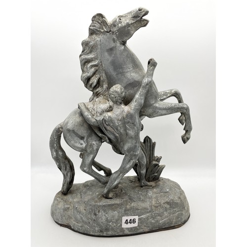 446 - SPELTER MARLY HORSE FIGURE GROUP AFTER THE ANTIQUE