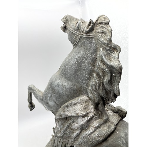 446 - SPELTER MARLY HORSE FIGURE GROUP AFTER THE ANTIQUE