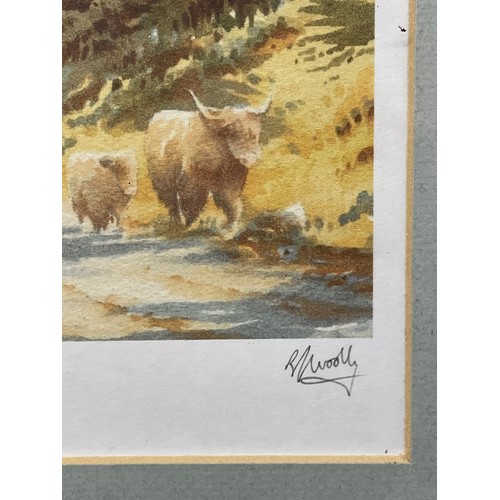 462 - PAIR OF PETER WOOLLEY LIMITED EDITION PRINTS ABERDEEN ANGUS IN GLEN NEVIS AND EILEAN DONAN CASTLE