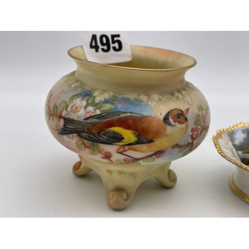 495 - FLIGHT BARR AND BARR WORCESTER PORCELAIN MINIATURE BOWL PAINTED WITH TONBRIDGE CASTLE KENT, GRAINGER... 