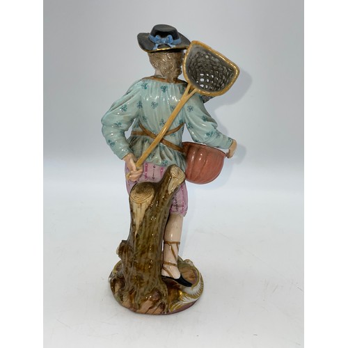 494 - MEISSEN FIGURE OF A FISHERMAN BLUE CROSSED SWORDS TO UNDERSIDE