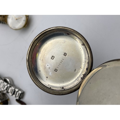 507 - BIRMINGHAM SILVER CASED POCKET WATCH LEVER MOVEMENT A/F, GENTS AVIA SLIM WRIST WATCH ON EXPANDING BR... 