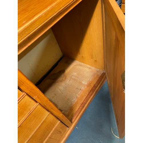 2 - LIGHT OAK LARGE DRESSER WITH GLAZED CUPBOARD TOP