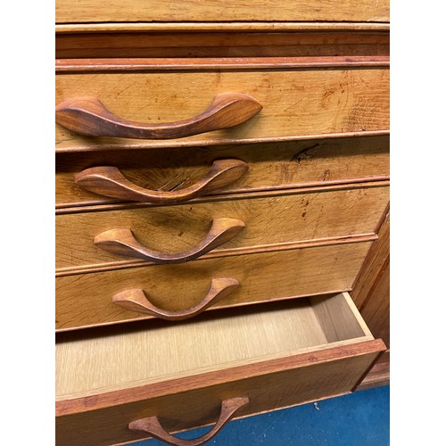 2 - LIGHT OAK LARGE DRESSER WITH GLAZED CUPBOARD TOP