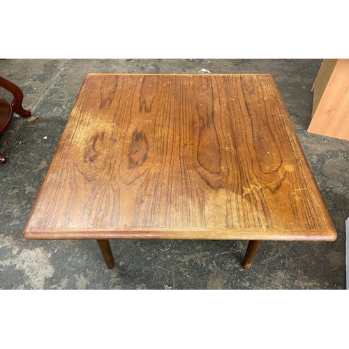 91 - DANISH TRIOH SQUARE SECTION TEAK LOW TABLE WITH CANED UNDERTIER