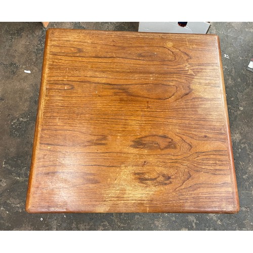 91 - DANISH TRIOH SQUARE SECTION TEAK LOW TABLE WITH CANED UNDERTIER