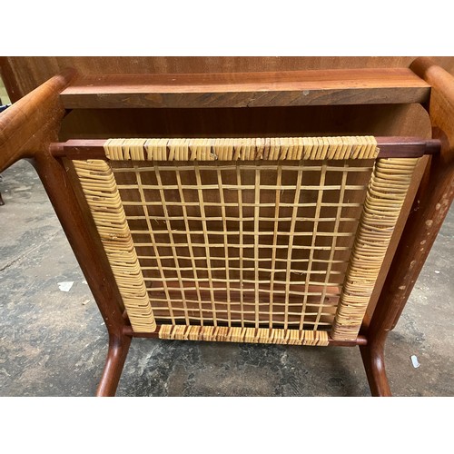 91 - DANISH TRIOH SQUARE SECTION TEAK LOW TABLE WITH CANED UNDERTIER