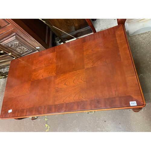 103 - REPRODUCTION WALNUT CROSS BANDED TWO DRAWER COFFEE TABLE