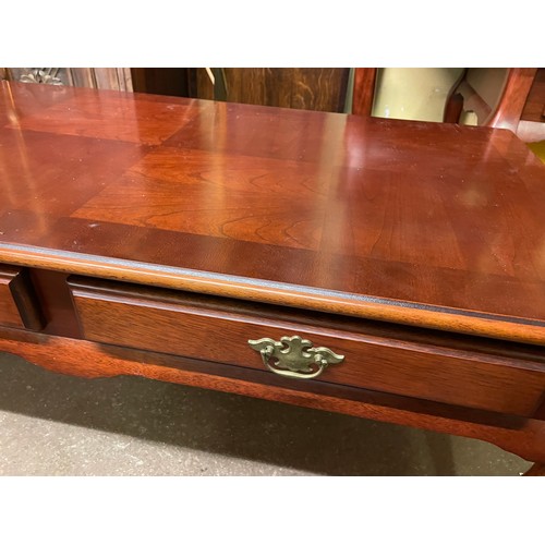 103 - REPRODUCTION WALNUT CROSS BANDED TWO DRAWER COFFEE TABLE