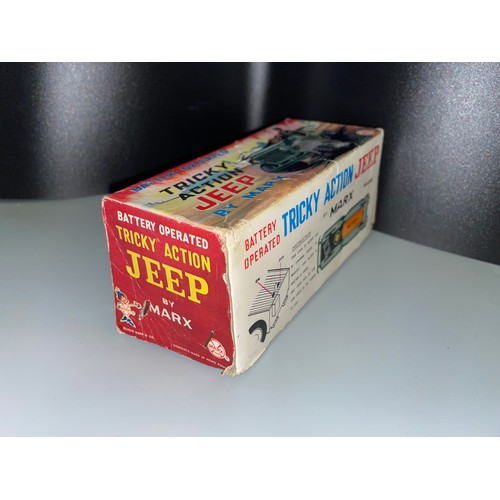 367 - BOXED MARX TOYS HONG KONG BATTERY OPERATED TRICKY ACTION JEEP AND JAPANESE FRICTION SAN FRANSISCO CA... 