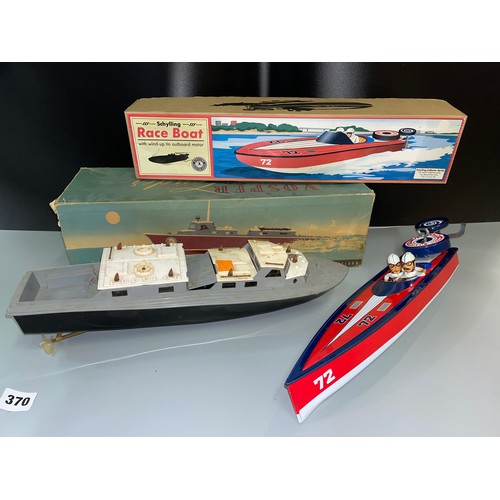 370 - SCHYLLING CLOCKWORK RACE BOAT WITH WIND UP OUT BOARD MOTOR AND A VICTORY INDUSTRIES BOXED RAF VOSPER... 