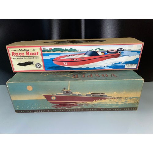 370 - SCHYLLING CLOCKWORK RACE BOAT WITH WIND UP OUT BOARD MOTOR AND A VICTORY INDUSTRIES BOXED RAF VOSPER... 