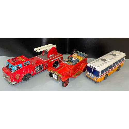 374 - JAPANESE BATTERY OPERATED VINTAGE TIN PLATE AIRPORT SERVICE COACH, JAPANESE VINTAGE TIN PLATE ALPS L... 