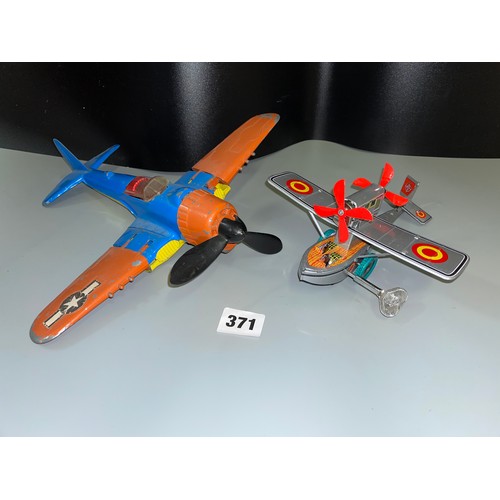 371 - HUBLEY USA KIDDIE TOY LANCASTER PRESSED STEEL WITH FOLD UP WINGS (PROPELLOR DAMAGE) A TIN PLATE KEY ... 