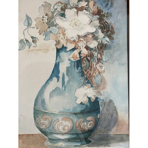 696 - WATERCOLOUR ON PAPER UNSIGNED STILL LIFE VASE OF FLOWERS FRAMED AND GLAZED 12.5CM X 17.5CM APPROX