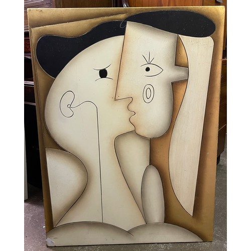 32 - GOLD AND CREAM PAINTED CUBIST STYLE PANEL