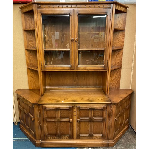 1 - ERCOL GLAZED LOUNGE UNIT WITH OPEN CORNER SHELVES