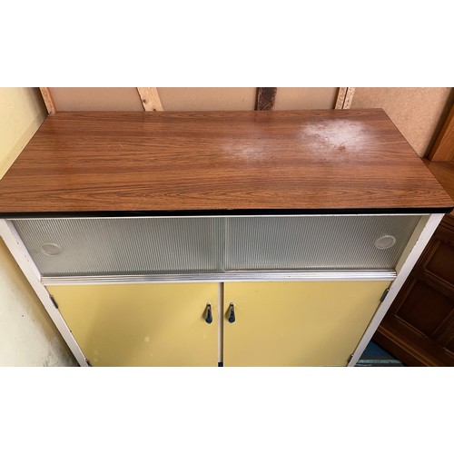 8 - 1950S KITCHEN BASE CUPBOARD WITH SLIDING GLASS DOORS