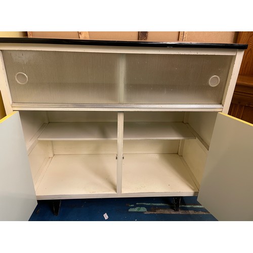 8 - 1950S KITCHEN BASE CUPBOARD WITH SLIDING GLASS DOORS