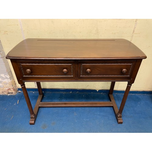 13 - ERCOL DARK ELM TWO DRAWER SIDE TABLE