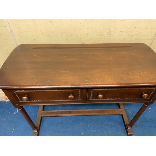 13 - ERCOL DARK ELM TWO DRAWER SIDE TABLE