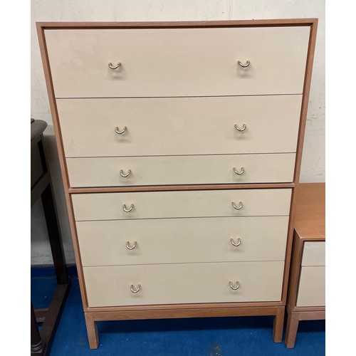 27 - 1960S SIX DRAWER CREAM AND TEAK CHEST (POSSIBLY SYLVIA & JOHN REID FOR STAG)