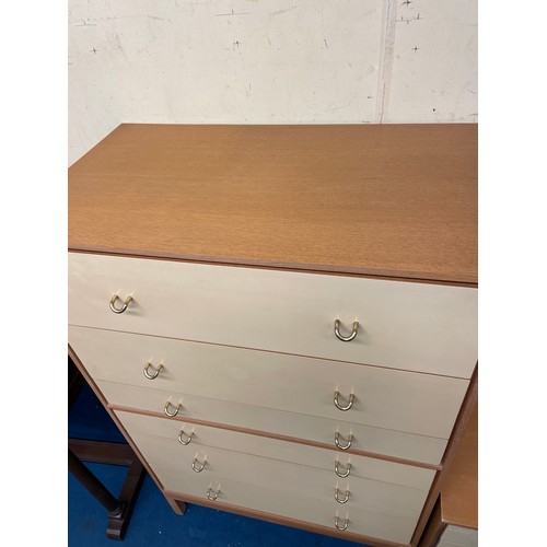 27 - 1960S SIX DRAWER CREAM AND TEAK CHEST (POSSIBLY SYLVIA & JOHN REID FOR STAG)