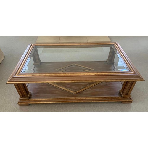 35 - GILT BURNISHED GLASS INSET TOP COFFEE TABLE WITH UNDERTIER