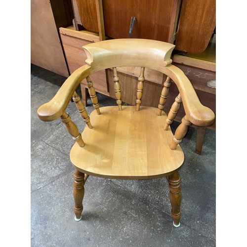 112 - BEECH AND ELM SPINDLE BACK SMOKERS STYLE ARMCHAIR